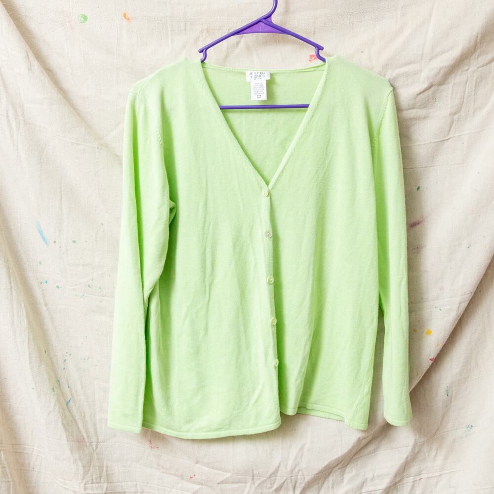 Eileen Fisher Petite Medium Cotton Rayon V Neck Cardigan Pastel Spring Green